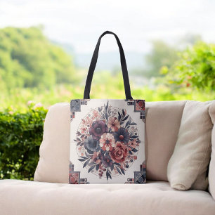 Dunkle Romance Burgund Art Deco Blumen Sommer Tasche