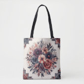 Dunkle Romance Burgund Art Deco Blumen Sommer Tasche (Vorderseite)