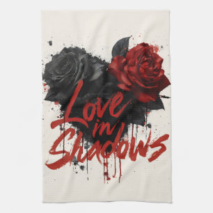 Dunkle Romance Grafik mit Schwarz und Rote Rosen Geschirrtuch