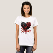 Dunkle Romance Grafik mit Schwarz und Rote Rosen T-Shirt (Vorne ganz)