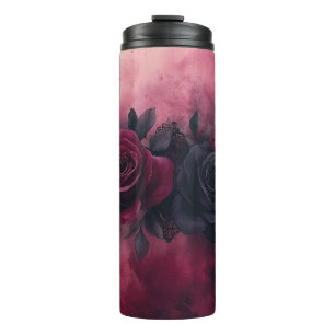 Dunkle Romantik: Gothic-Rosen- und Spitzen-Design Thermosbecher