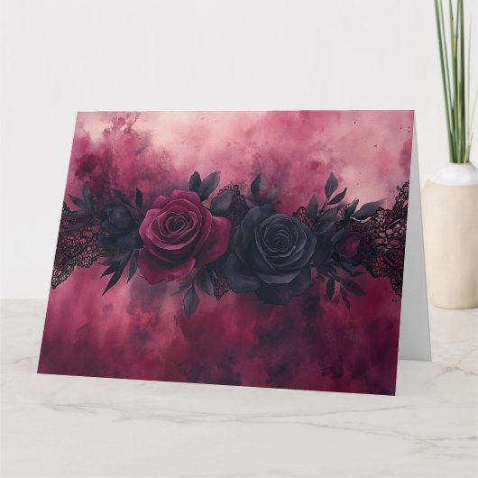 Dunkle Romantik: Gotische Rose und Spitzendesign Karte (Vorderseite)