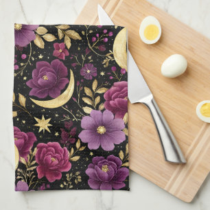 Dunkle Romantik Himmelsmond Lila Gold Geschirrtuch