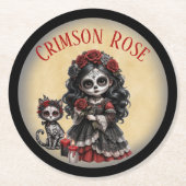 Dunkle Romantik_ Krimsonrose Runder Pappuntersetzer (Vorderseite)