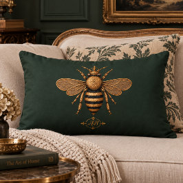 Dunkle Romantik Royal Bee | Tiefes Waldgrün Lendenkissen