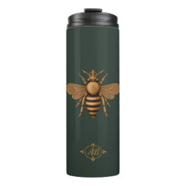 Dunkle Romantik Royal Bee | Tiefes Waldgrün Thermosbecher
