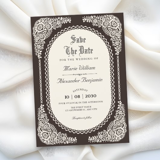 Dunkle Romantik viktorianische Spitze Save The Date