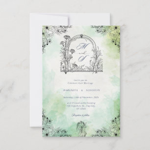 dunkle Romantik Vintage Save-the-Date grün  Einladung