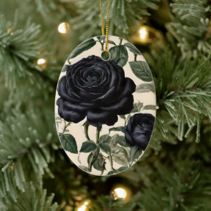 **"Dunkle Romantik: Vintage schwarze Rose"*** Keramik Ornament
