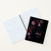 Dunkle romantische 3D-Blumen schwarzes Monogramm Notizblock (Innenseite)