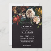 Dunkle Romantische Blumen Dutch Chic QR Code Hochz Einladung (Vorderseite)