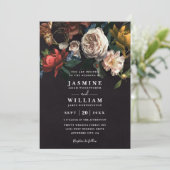 Dunkle Romantische Blumen Dutch Chic QR Code Hochz Einladung (Stehend Vorderseite)