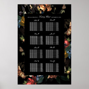 Dunkle romantische Blumen-Dutch-Hochzeitssitzordnu Poster