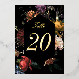Dunkle Romantische Blumen-Rosen-Folie-Tischnummern Folieneinladung