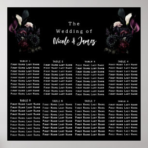 Dunkle romantische Blumenhochzeit Sitzordnung Poster
