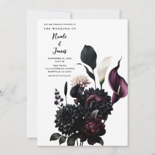 Dunkle Romantische Blumenweiße Hochzeit Einladung