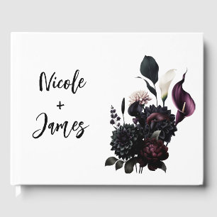 Dunkle Romantische Blumenweiße Hochzeit Gästebuch