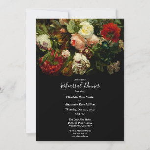 Dunkle romantische elegante florale Probe Dinner Einladung