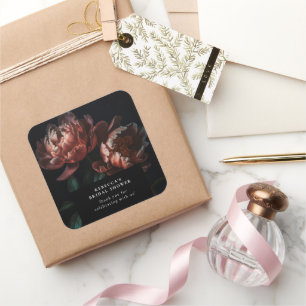 Dunkle romantische Floral Hochzeitsparty Quadratischer Aufkleber