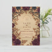Dunkle Romantische Florale Hochzeit Save The Date (Stehend Vorderseite)