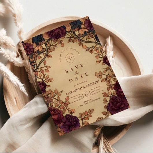 Dunkle Romantische Florale Hochzeit Save The Date
