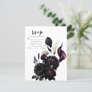 Dunkle Romantische Florale Weiße Hochzeit RSVP Einladung
