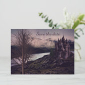 Dunkle romantische gotische Burg Save The Date (Stehend Vorderseite)