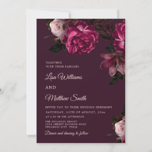 Dunkle romantische handgezeichnete Rosen Hochzeit Einladung