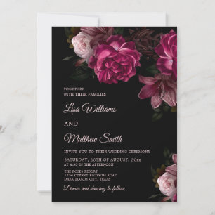 Dunkle romantische handgezeichnete Rosen Hochzeit Einladung