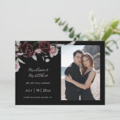 Dunkle Romantische Rosen Schwarze Hochzeit Save The Date (Stehend Vorderseite)