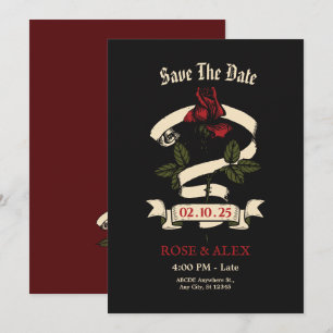 Dunkle romantische Rosenhochzeit Save The Date