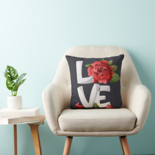 Dunkle Romantische Rote Rose Liebes-Typografie Bot Kissen