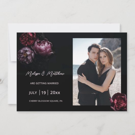 Dunkle Romantische Schwarze Hochzeit Save The Date (Vorderseite)