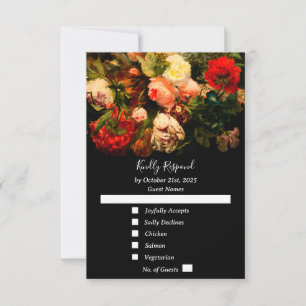 Dunkle romantische, stimmungsvolle, elegante Blume RSVP Karte