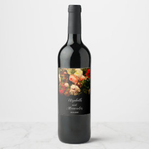 Dunkle romantische stimmungsvolle elegante Blumenh Weinetikett