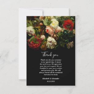 Dunkle romantische stimmungsvolle elegante florale dankeskarte