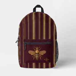 Dunkle Romanze Royal Bee | Burgund & Gold Französi Bedruckter Rucksack