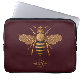 Dunkle Romanze Royal Bee | Burgund & Gold Französi Laptopschutzhülle
