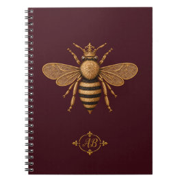 Dunkle Romanze Royal Bee | Burgund & Gold Französi Notizblock