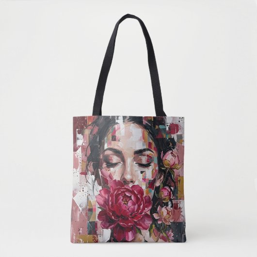 Dunkle rosa Blumen Frau Tasche (Vorderseite)