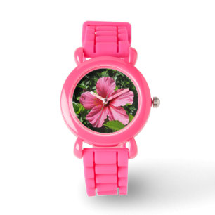 Dunkle rosa Hibiskus-Kinderuhr Armbanduhr