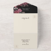 Dunkle Rose Black Florals Gothic Wedding All In One Einladung (Außenbereich)