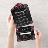 Dunkle Rose Black Florals Gothic Wedding All In One Einladung (Abreißen)