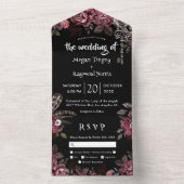 Dunkle Rose Black Florals Gothic Wedding All In One Einladung (Innen Boden)