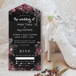 Dunkle Rose Black Florals Gothic Wedding All In One Einladung