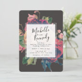 Dunkle Rose Botanische Fete Hochzeit Einladung (Stehend Vorderseite)