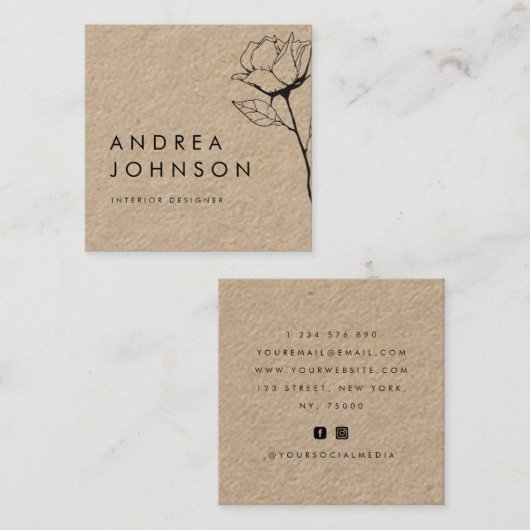 Dunkle Rose der Blüte Rustikale Kraft Botanisches Quadratische Visitenkarte (Vorne/Hinten)