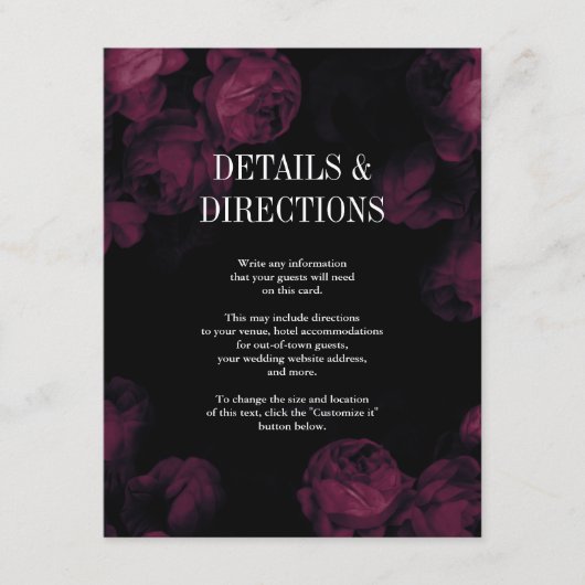 Dunkle Rose Garden Hochzeitstich Beilagen Karten (Vorderseite)