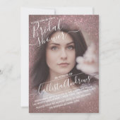 Dunkle Rose Gold Funkelnd Glitzer Foto Brautparty Einladung (Vorderseite)