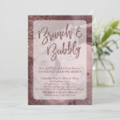 Dunkle Rose Gold Glitzer Champagner Brunch & Bubbl Einladung (Stehend Vorderseite)